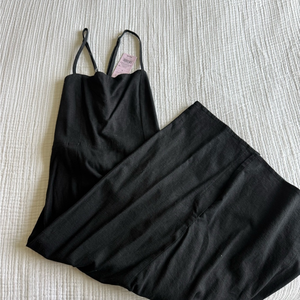 Wild Fable Black Women's Linen Midi Dress